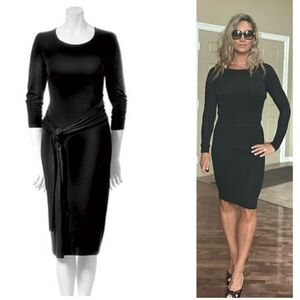 Donna Karan New York black wrap tie dress long sleeve Sz S